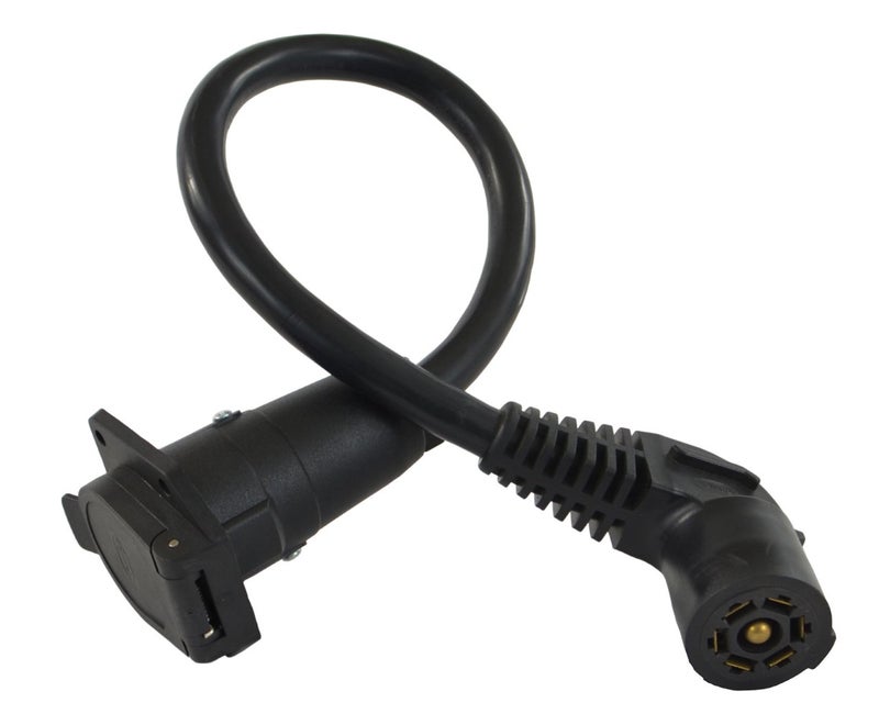 Conntek 11110-024EX 7-Way Travel Trailer Extension Cord with Elbow Plug (2-Feet), Black - Image 1